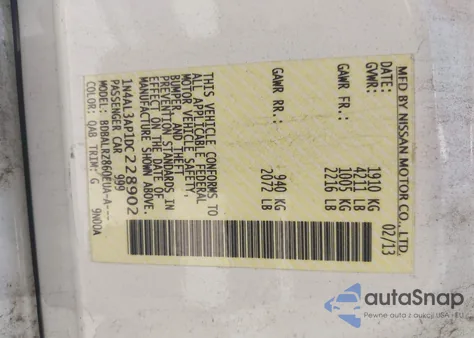 2013 Nissan Altima 2.5 S from USA, damaged, VIN 1N4AL3AP1DC228902